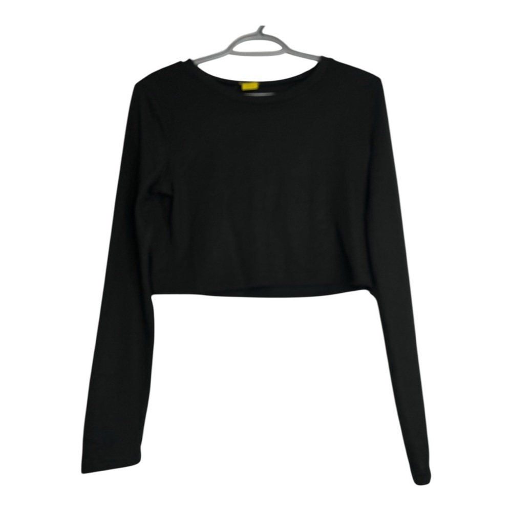 Daisy Black Long Sleeve Crop Top Y2K Goth Dark Academia Size XL Polyester blend